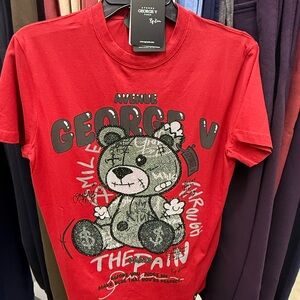 🔥🔥 NWT George V Paris Teddy Bear Graphic T-Shirt Small Red Rhinestone Logo